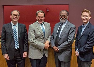 Dan Filler, Tobey Oxholm, Judge Theodore McKee and 3L Stephen Park at Third Annual Oxholm Colloquium